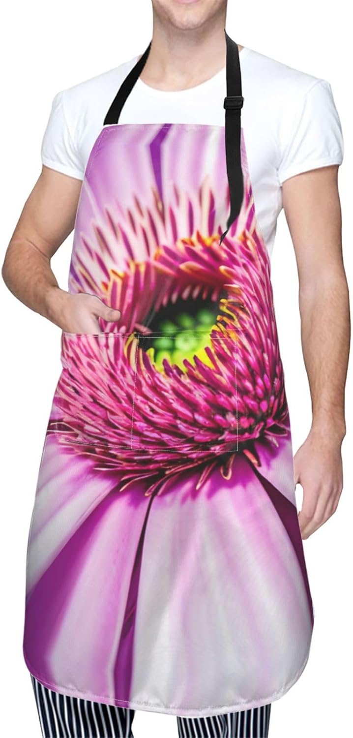Pink flower tropical plant 1 print Waterproof chef's apron with pocket apron for kitchen cooking baking barbecue and gardening