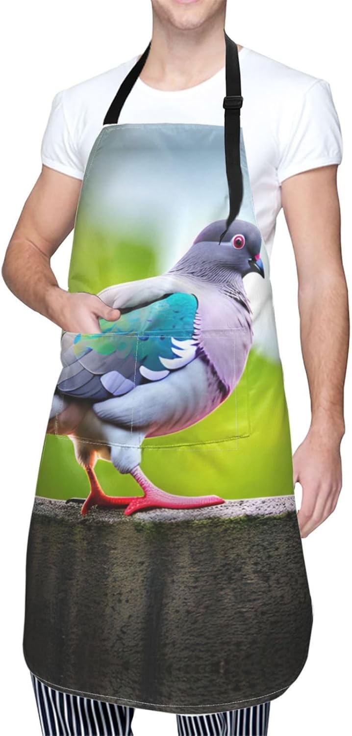 cartoon pigeon 3 print Waterproof chef's apron with pocket apron for k