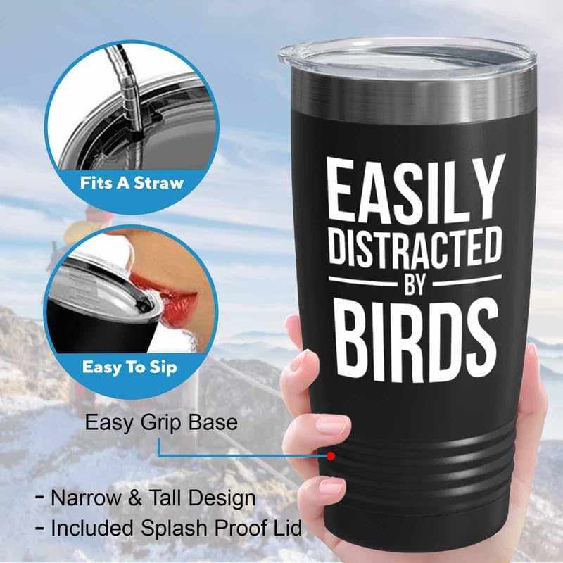 Birding Black Edition Viking Tumbler 20oz - Distracted by birds - Bird Feeder Backyard Birdwatcher Gifts Birding Bird Lover