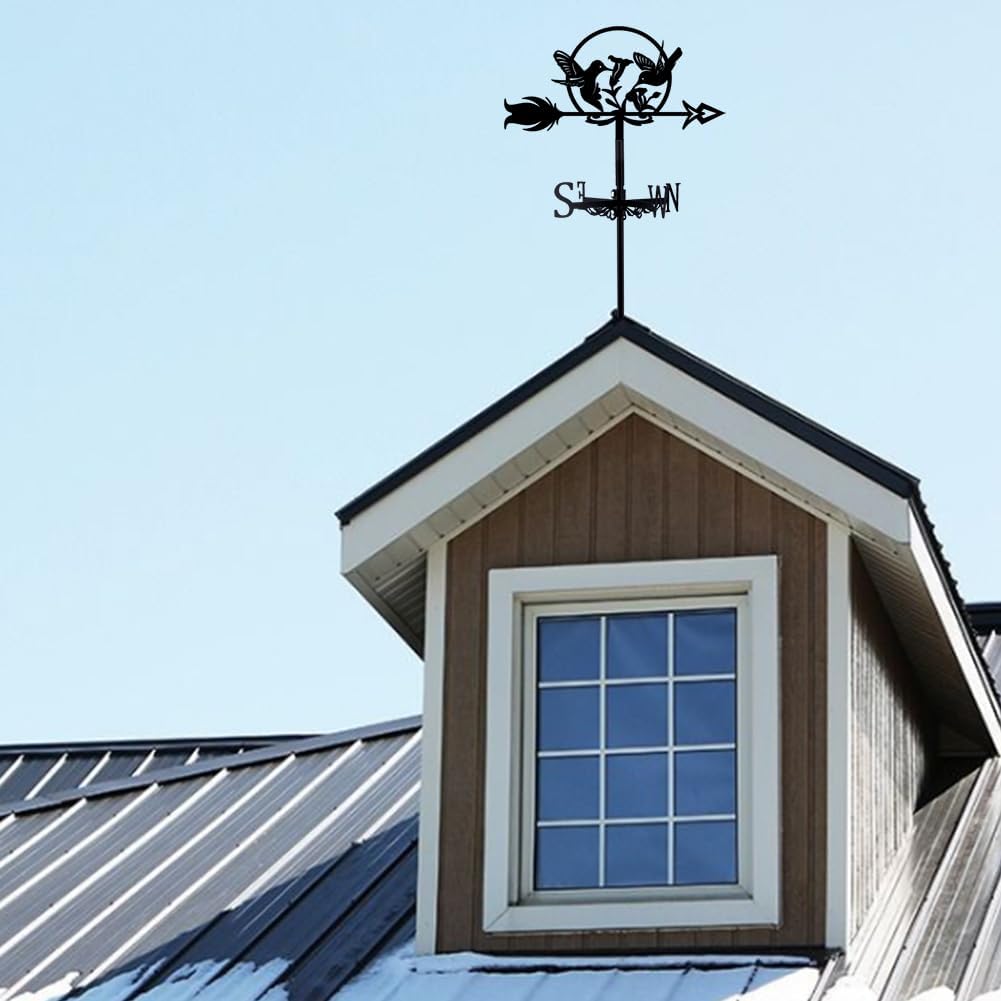 SUPERDANT Hummingbird Weathervane Birds Weather Vane for Yard Flowers Metal Wind Vanes Roof Mount for Outside Garden Black Weathervanes Farmhouse Farm Barn Sheds Patio Outdoor Decorations Gifts