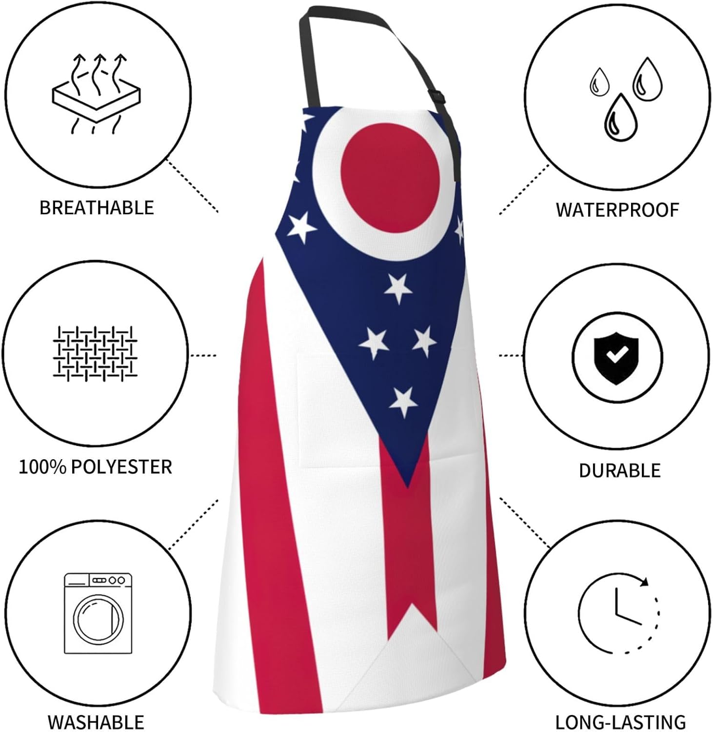Ohio State Flag print Waterproof chef's apron with pocket apron for ki