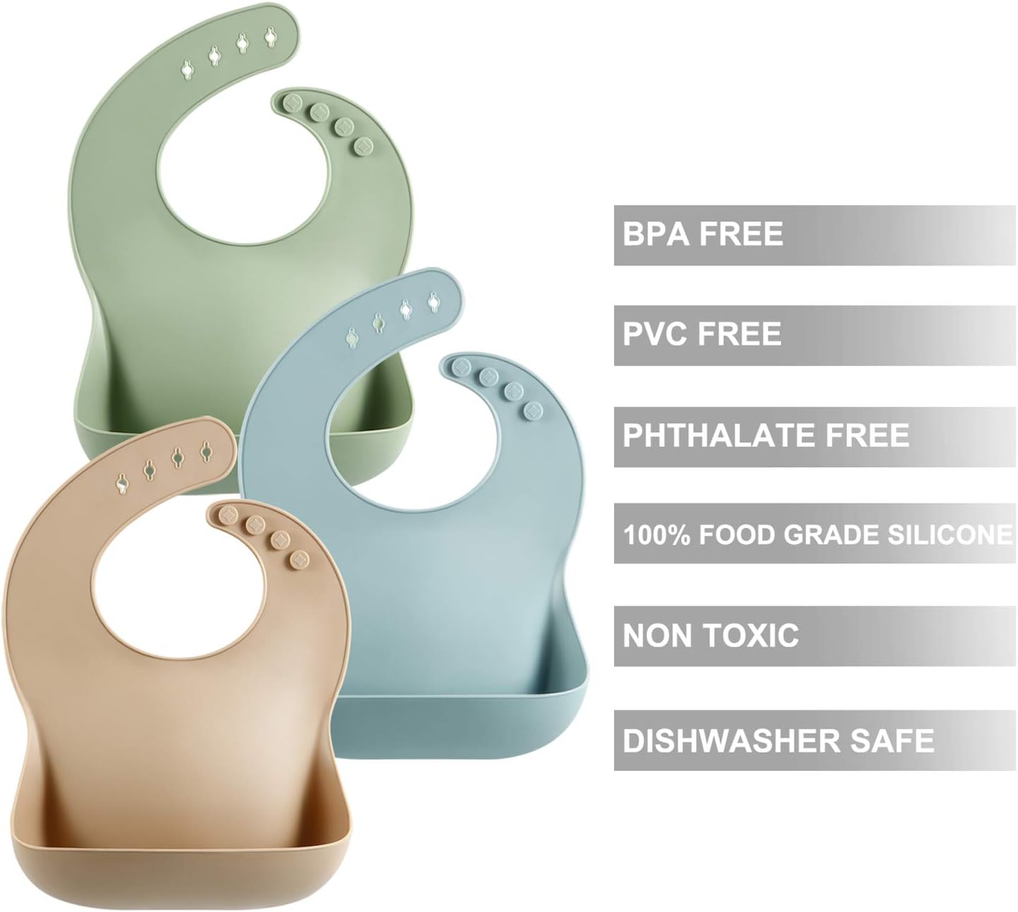 PandaEar Set of 3 Silicone Baby Bibs Waterproof, Soft, Unisex, 10-72 M