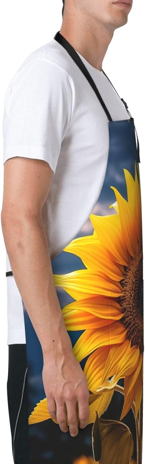 Beautiful sunflower 2 print Waterproof chef's apron with pocket apron for kitchen cooking baking barbecue and gardening