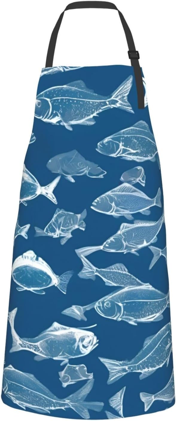 YANYU Ocean Fishes Print 28x33 In Kitchen Apron Stylish Chef Apron with Pockets for Cooking Baking Painting