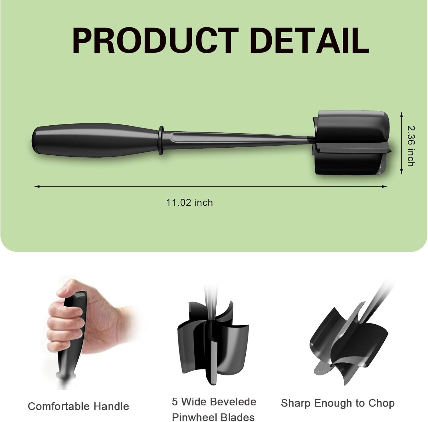 Meat Chopper, 5 Curve Blades Ground Beef Smasher, Heat Resistant Hambu