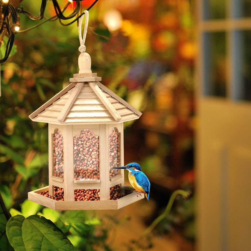 Wooden House Bird Feeder Hanging Feeding Station Hollow Bird Feeder (Assorted Color)