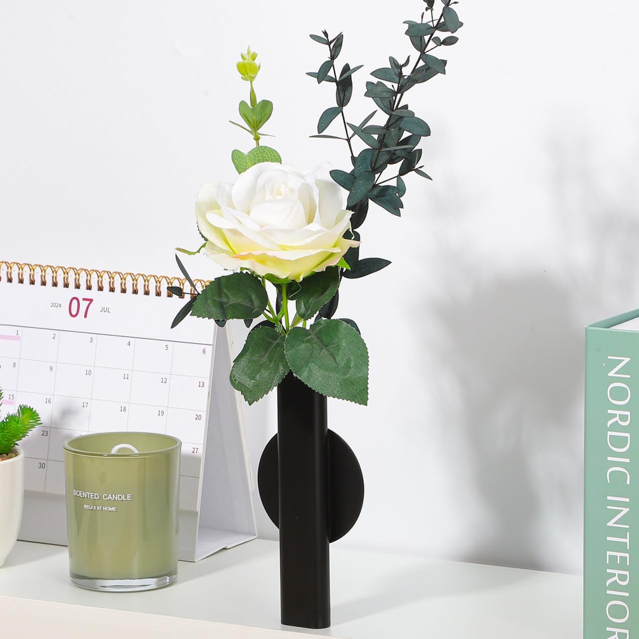 Nordic Wall Mounted Flower Pot - Creative Black Adhesive Flower Vase for Home, Office & Hotel Decor - Small Size, Easy Installation, Versatile for Fresh & Artificial Plants, Stylish & Damage-F