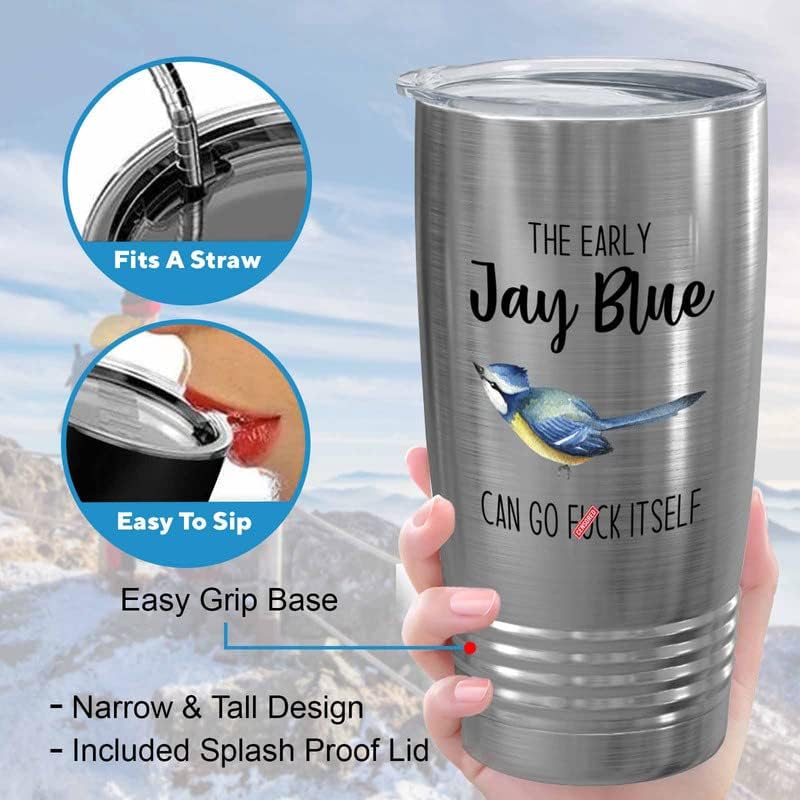 Bird Lover Silver Edition Viking Tumbler 20oz - Early Jay Blue go - Hu