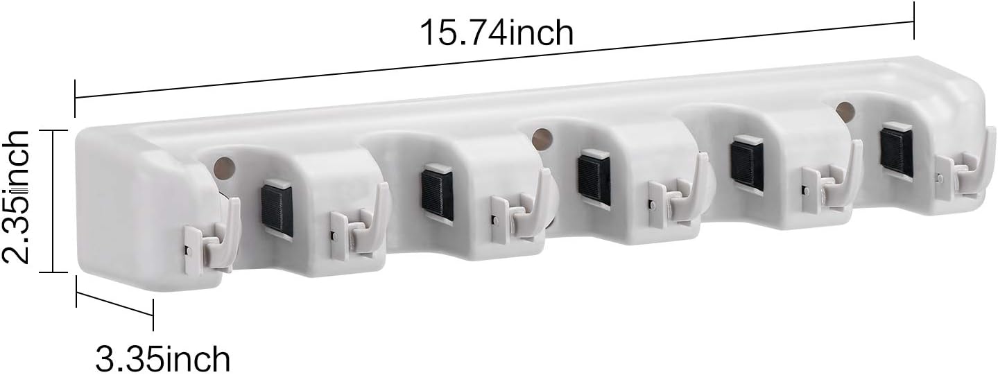 Champs Mop Broom Holder Wall Mounted Commercial Organizer Storage Rack for Garden Tools, Kitchen, Garage and Laundry [5 Slots with 6 Hooks]