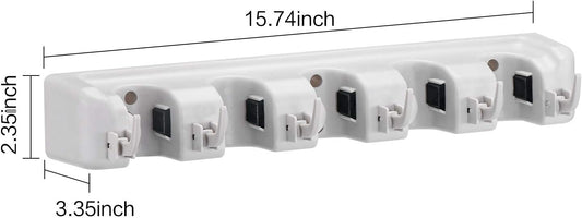 Champs Mop Broom Holder Wall Mounted Commercial Organizer Storage Rack for Garden Tools, Kitchen, Garage and Laundry [5 Slots with 6 Hooks]