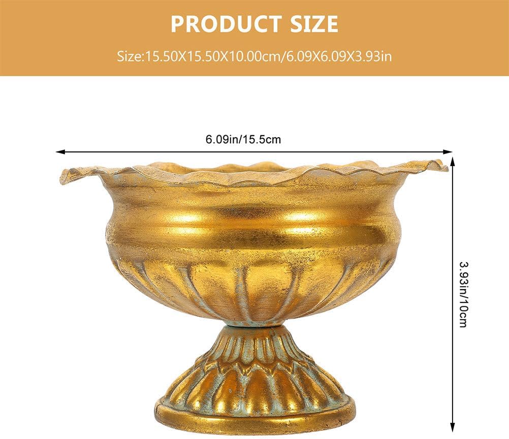 2Pcs Gold Urn Vase for Centerpieces: 3.9in Vintage Compote Bowl Vase - Metal Planter for Wedding Table Decoration