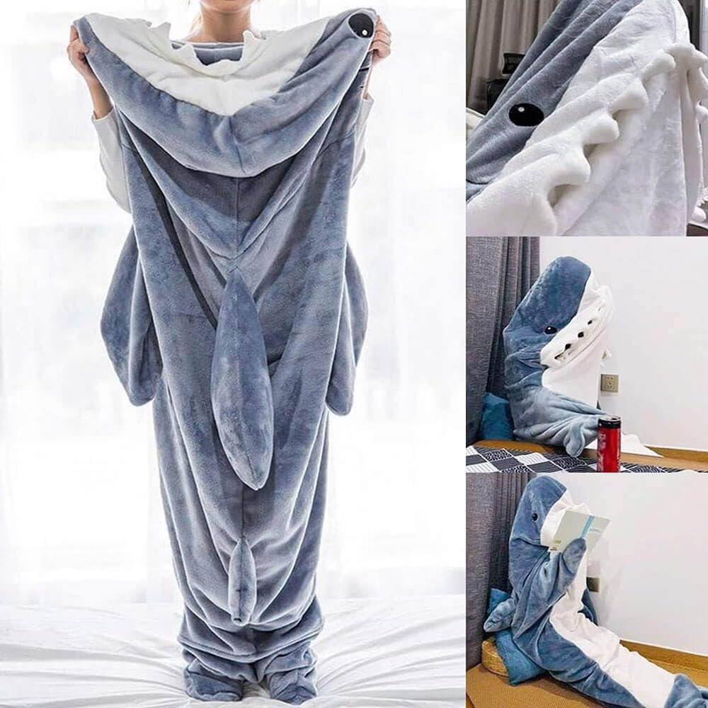 Shark Blanket Hoodie Onesie for Adult & Kid, Wearable Shark Sleeping Bag, Soft Cozy Onesie Costume