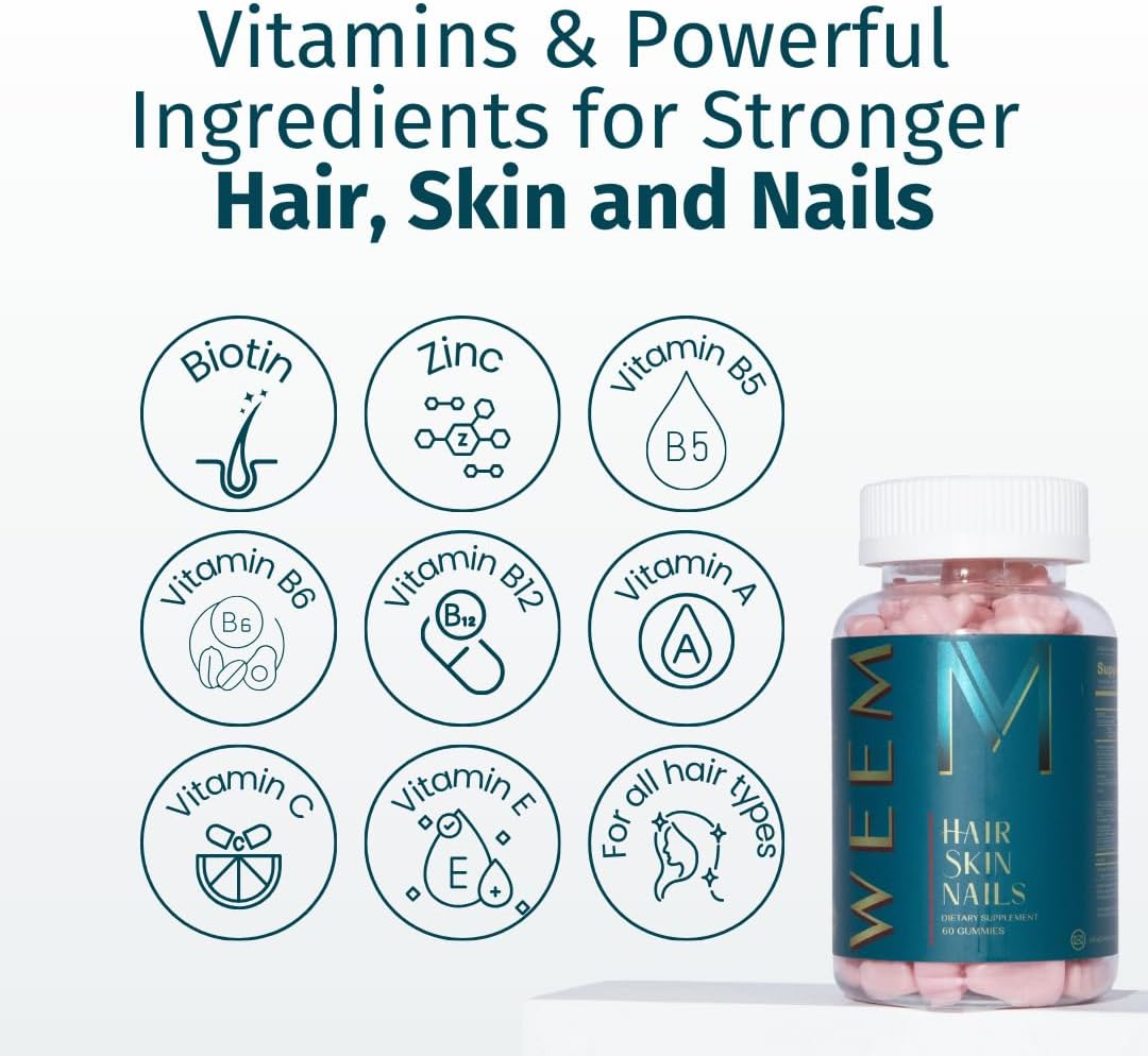 WEEM Hair Skin and Nails Gummies - Supports Healthy Hair - Vegan bioti