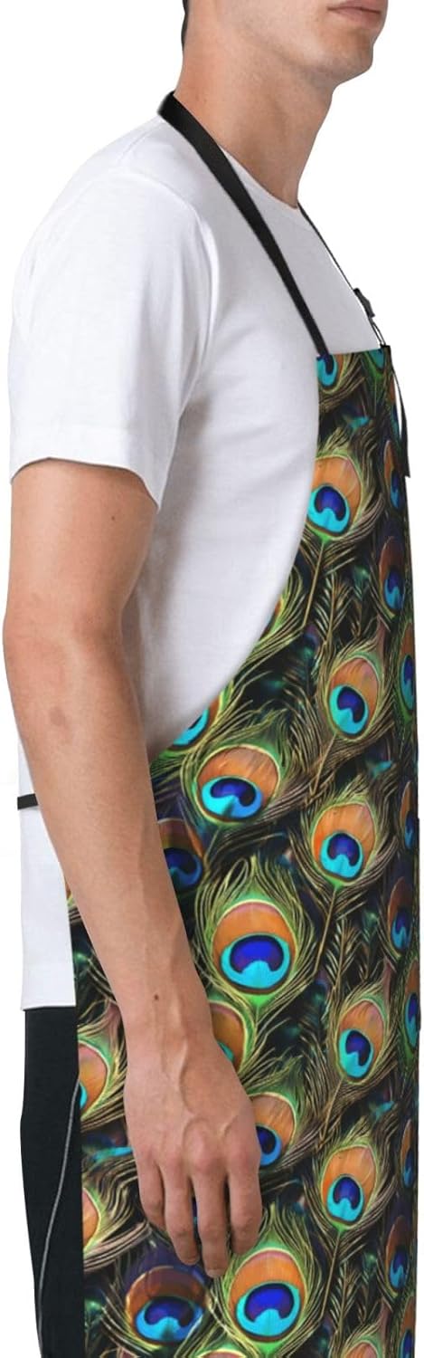 YANYU Peacock feather Print 28x33 In Kitchen Apron Stylish Chef Apron 