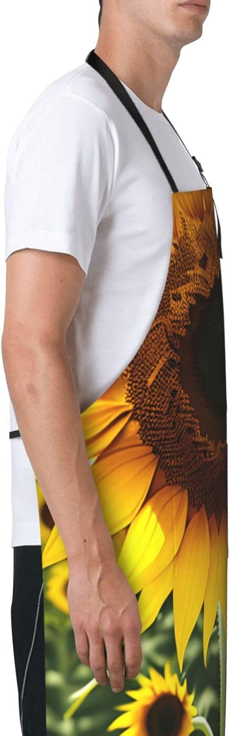 Yellow Sunflower Print 28x33 In Kitchen Apron Stylish Chef Apron with Pockets for Cooking Baking Painting