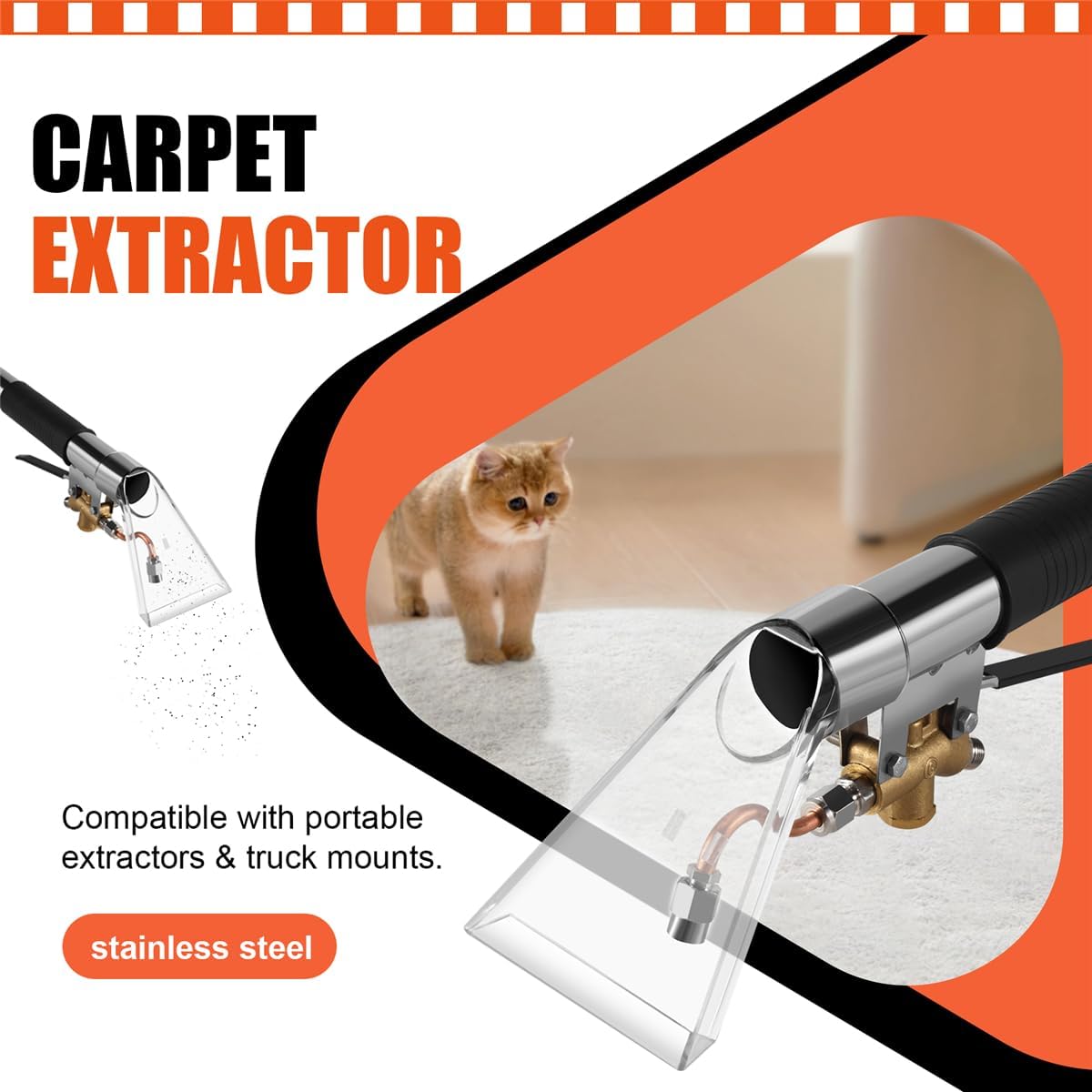 Stainless Steel Carpet Extractor Wand for Steam Car Cleaner, Truckmount Carpet Cleaning Machine Accessory, Upholstery Cleaning Tool for Furniture Auto Car Detailing