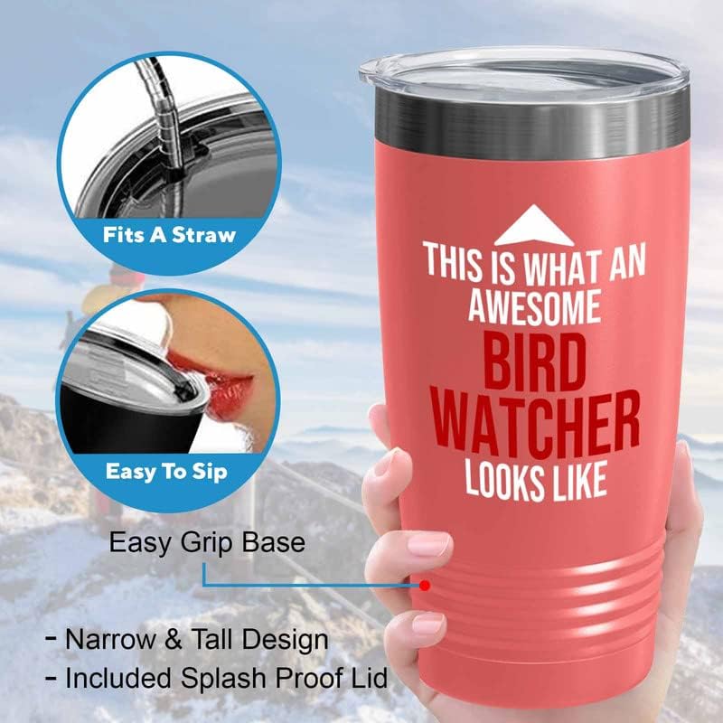 Bird Lover Coral Edition Viking Tumbler 20oz - Awsome Bird Watcher Looks Like - Hummingbird Nest Cage Parrot Dad Gardening Outdoor Birdwatcher Feeder