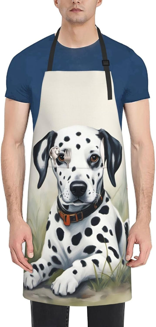 Dalmatian print Waterproof chef's apron with pocket apron for kitchen cooking baking barbecue and gardening