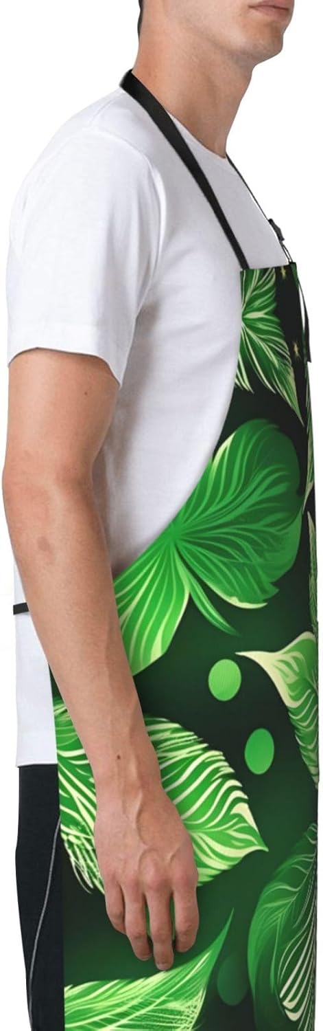 St Patricks Day Leaves print Waterproof chef's apron with pocket apron for kitchen cooking baking barbecue and gardening