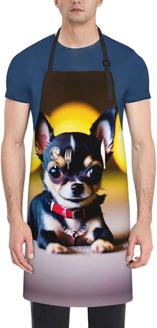 Chihuahua Dog print Waterproof chef's apron with pocket apron for kitc