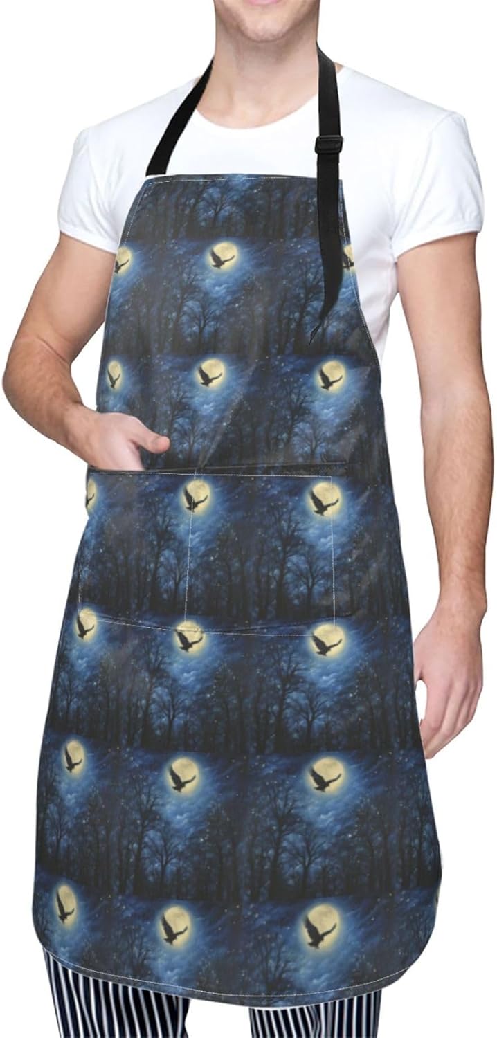 YANYU Night Sky Print 28x33 In Kitchen Apron Stylish Chef Apron with Pockets for Cooking Baking Painting