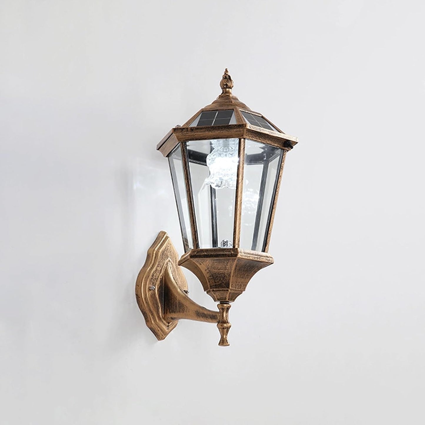 Outdoor Solar Wall Light, LED Die-cast Aluminum Sconce, European Lantern with Glass, Dusk to Dawn Sensor, Waterproof Fixture for Porch Garden Entryway Balcony Villa Cottage