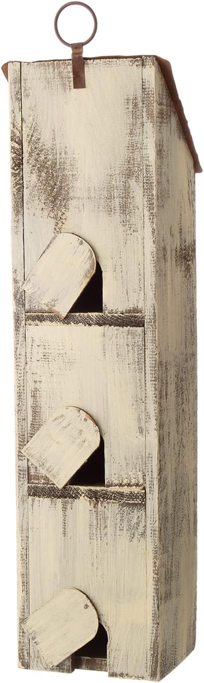 Glitzhome Bird Houses for Outside, 18" H Three-Story Solid Wood Cottage Decorative Garden Birdhouse Wooden Bird Houses with Shutter Texture Hanging Hanging Birdhouses for Outdoors,Washed White