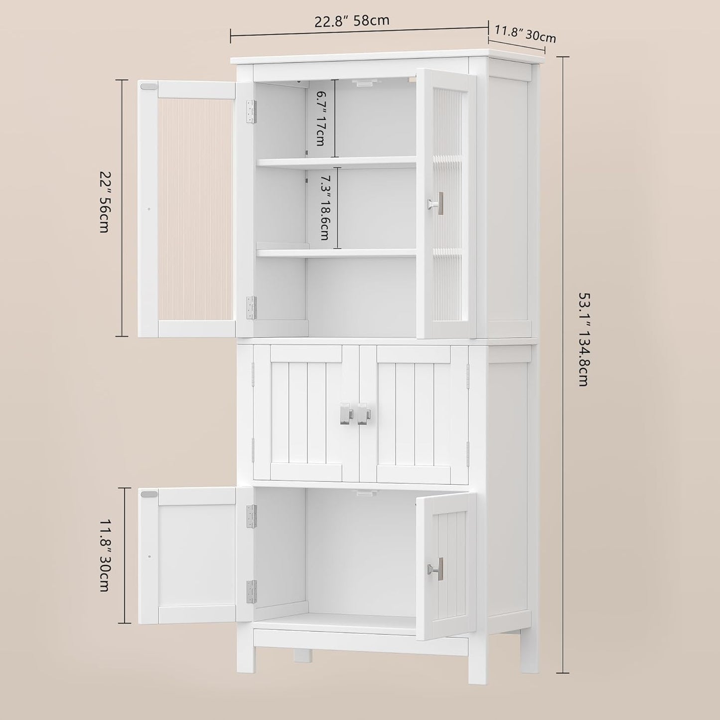 53.1" H Tall Bathroom Storage Cabinet, Bathroom Floor Cabinet with 6 D