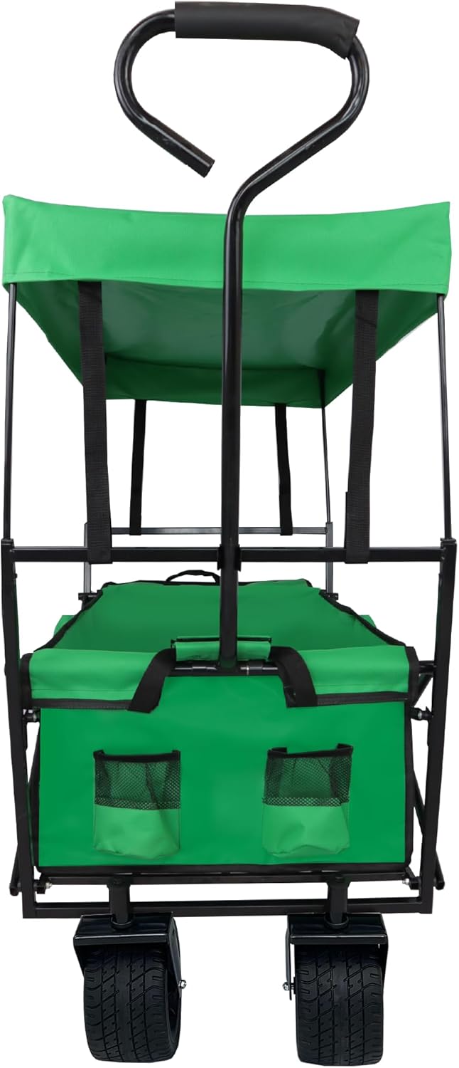 Outdoor Garden Park Wagon with Canopy and Pockets, Foldable Portable U
