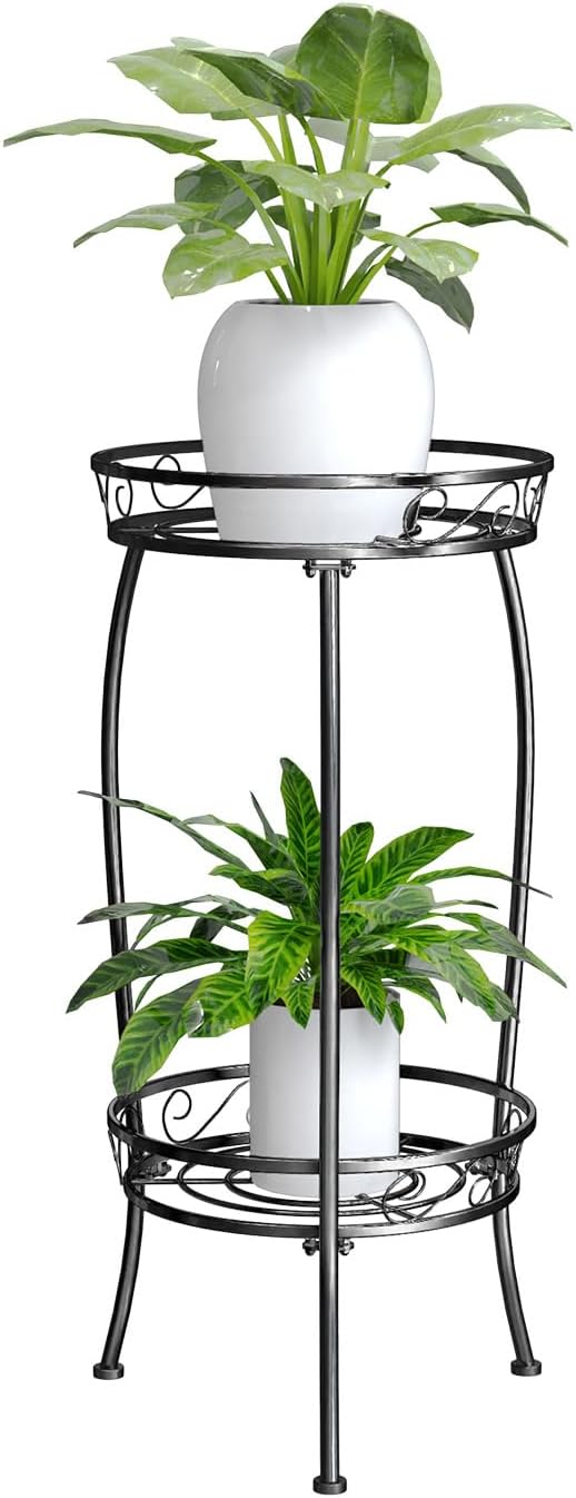 Plant Stand Indoor Outdoor, 2 Tier 27" Tall Metal Plant Stand Shelf, H