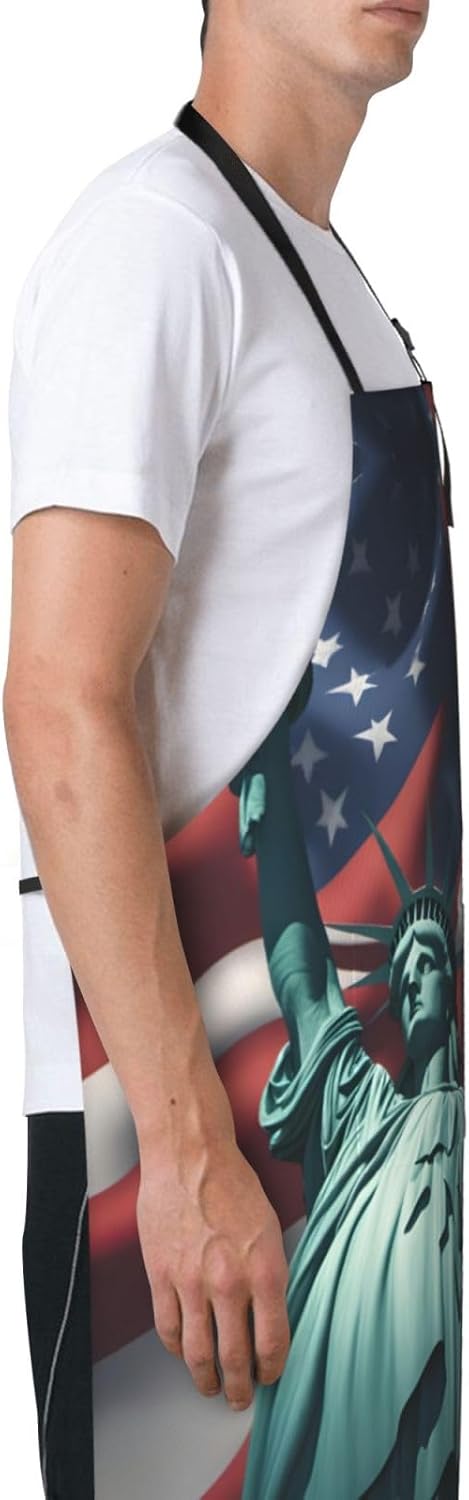 Statue of Liberty Flag print Waterproof chef's apron with pocket apron for kitchen cooking baking barbecue and gardening