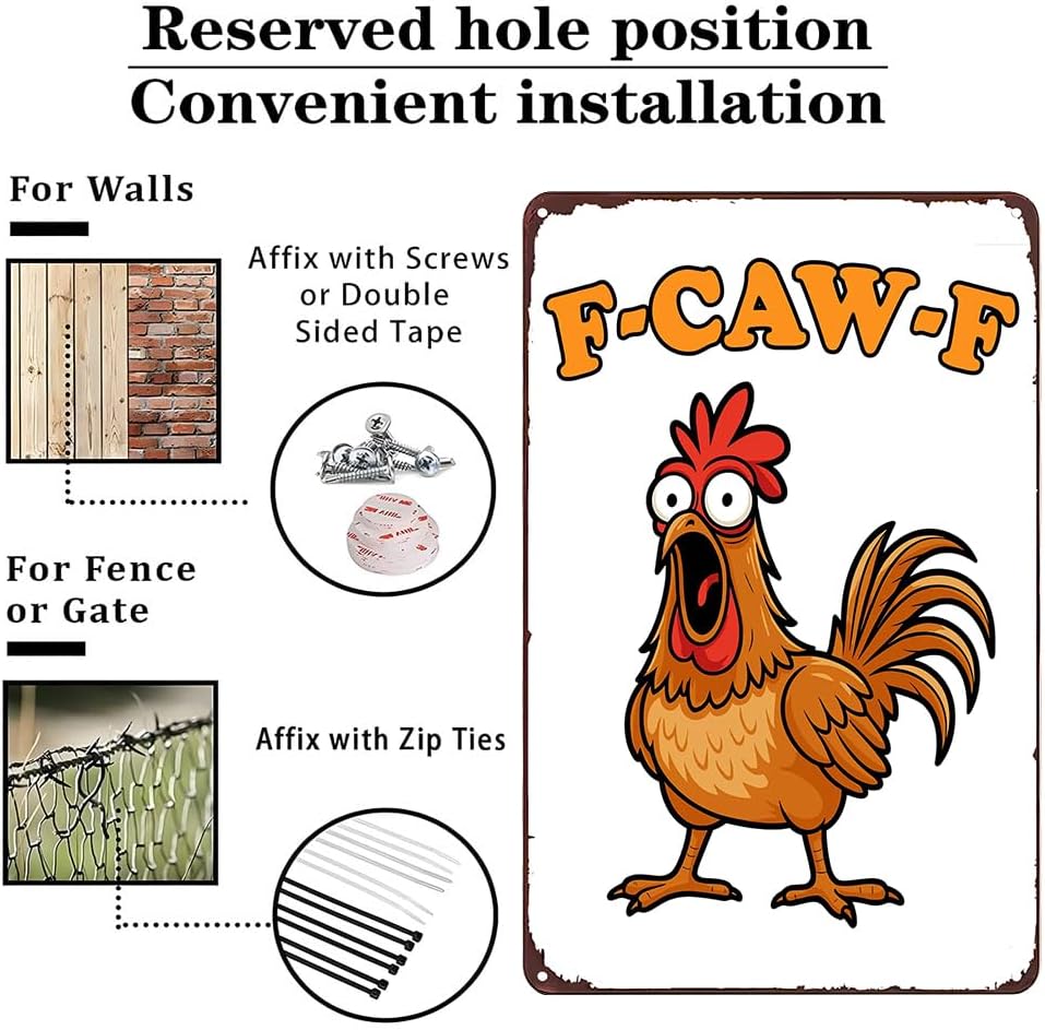 Funnysign Chicken Gifts Vintage Chicken F-CAW-F Tin Sign for Chicken-C