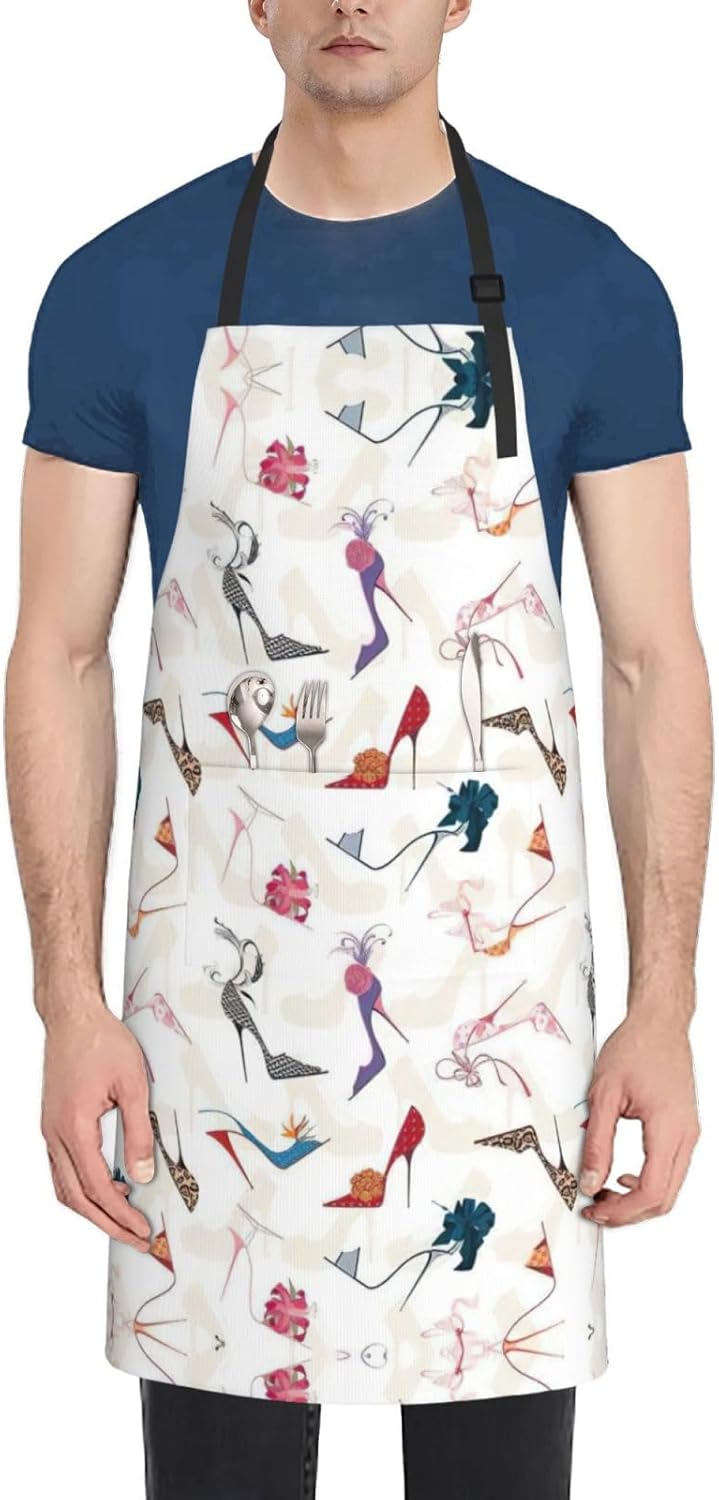 High Heel Shoes Print Laundry apron 28x33 In Waterproof Kitchen Apron with Pockets for Cooking Baking