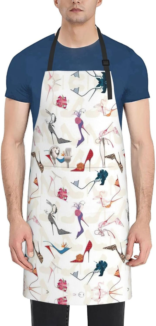 High Heel Shoes Print Laundry apron 28x33 In Waterproof Kitchen Apron with Pockets for Cooking Baking