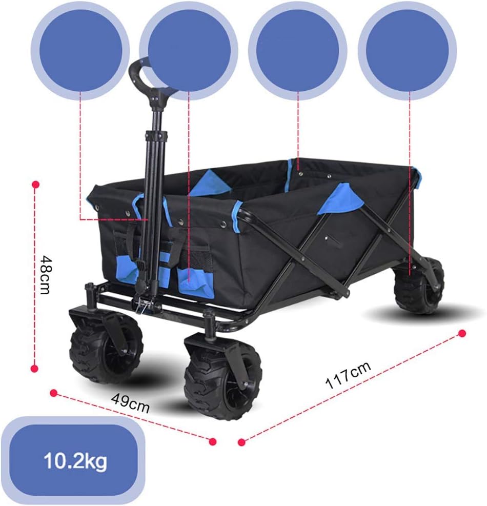 Foldable Wagon, All-Terrain Wheel Garden Cart Portable Dual-Brake Telescopic Pull Rod Multi-Speed Adjustment Pusher Rear Wheel Rotary