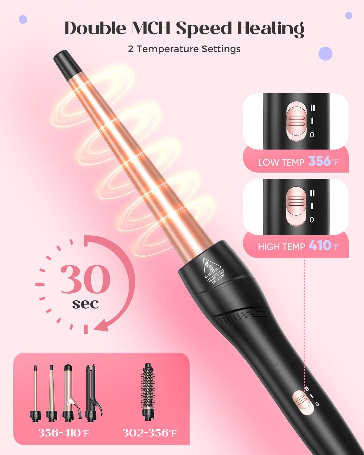5 in 1 Curling Iron with Thermal Brush and 4 Interchangeable Ceramic B