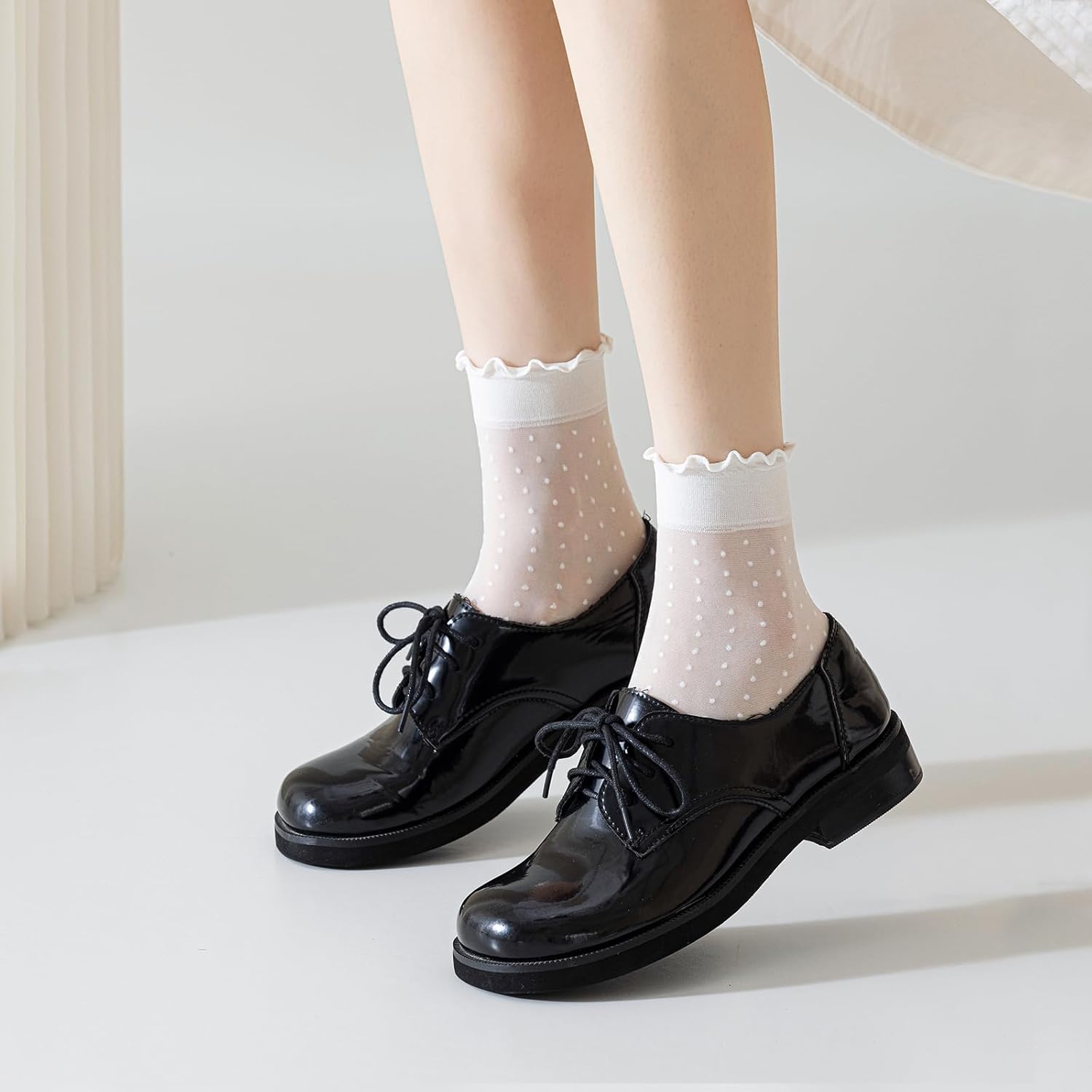 Mcool Mary 12 Pairs Women's Sheer Ruffle Socks Nude Stocking Summer Ul