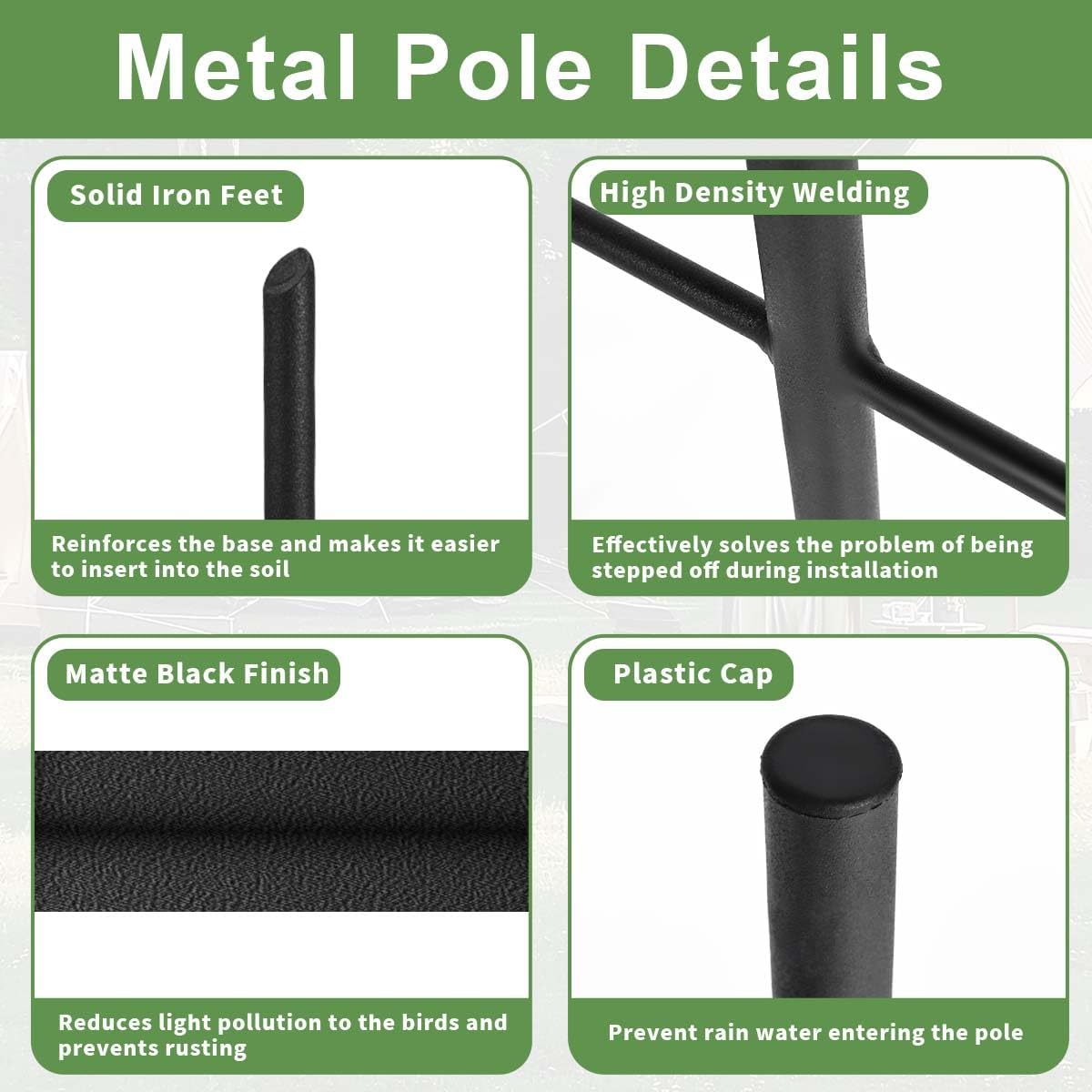 Bird Feeder Pole, 80" Tall Heave Duty Pole with Shepherd Hook 5 Prongs Base for Outdoor Hummingbird Feeders (No Bird Feeder or Baffle)