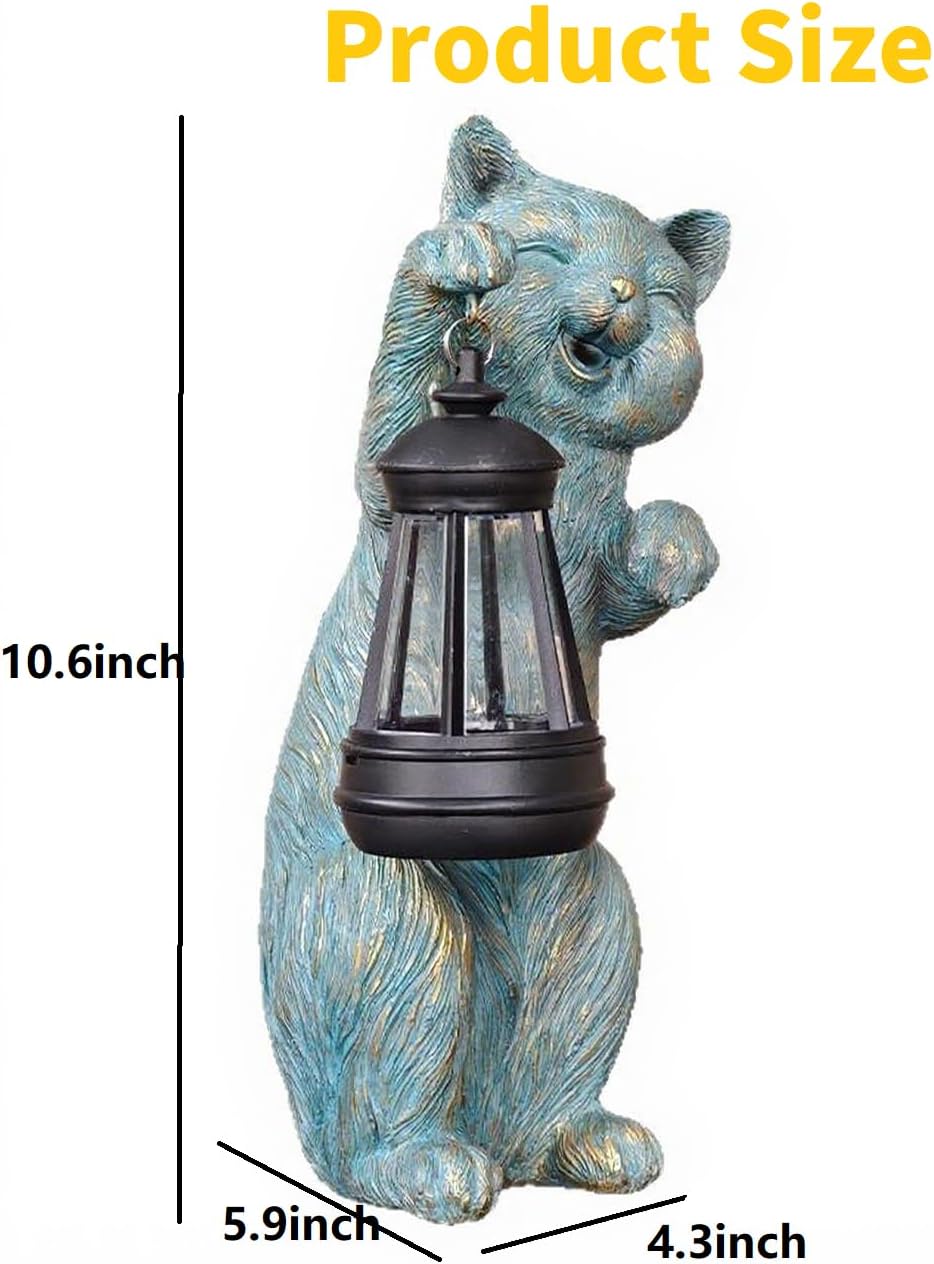 Garden Statue Cat with Solar Lantern Outdoor Decorations Cat Figurine Lights for Outdoor Patio Balcony Yard Porch Lawn for Women Mom Grandma Family Friend
