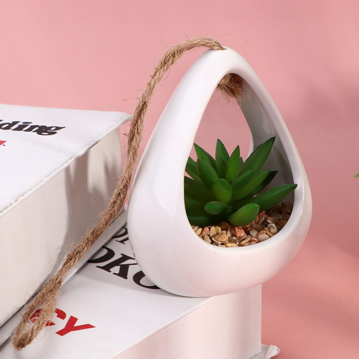 Milisten Artificial Succulent Plant Hanging Pot, Small Faux Lotus Desk
