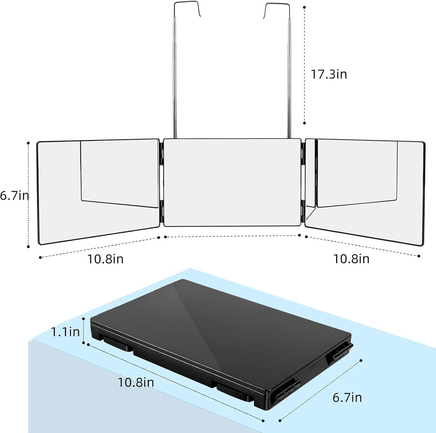3 Way Mirror for Self Hair Cutting,360 Haircuts Men for Barber Use Tools,to See Back of Head,Tri Fold Mirror with Portable Height Adjustable Telescoping Hooks (6.7" x 10.8")