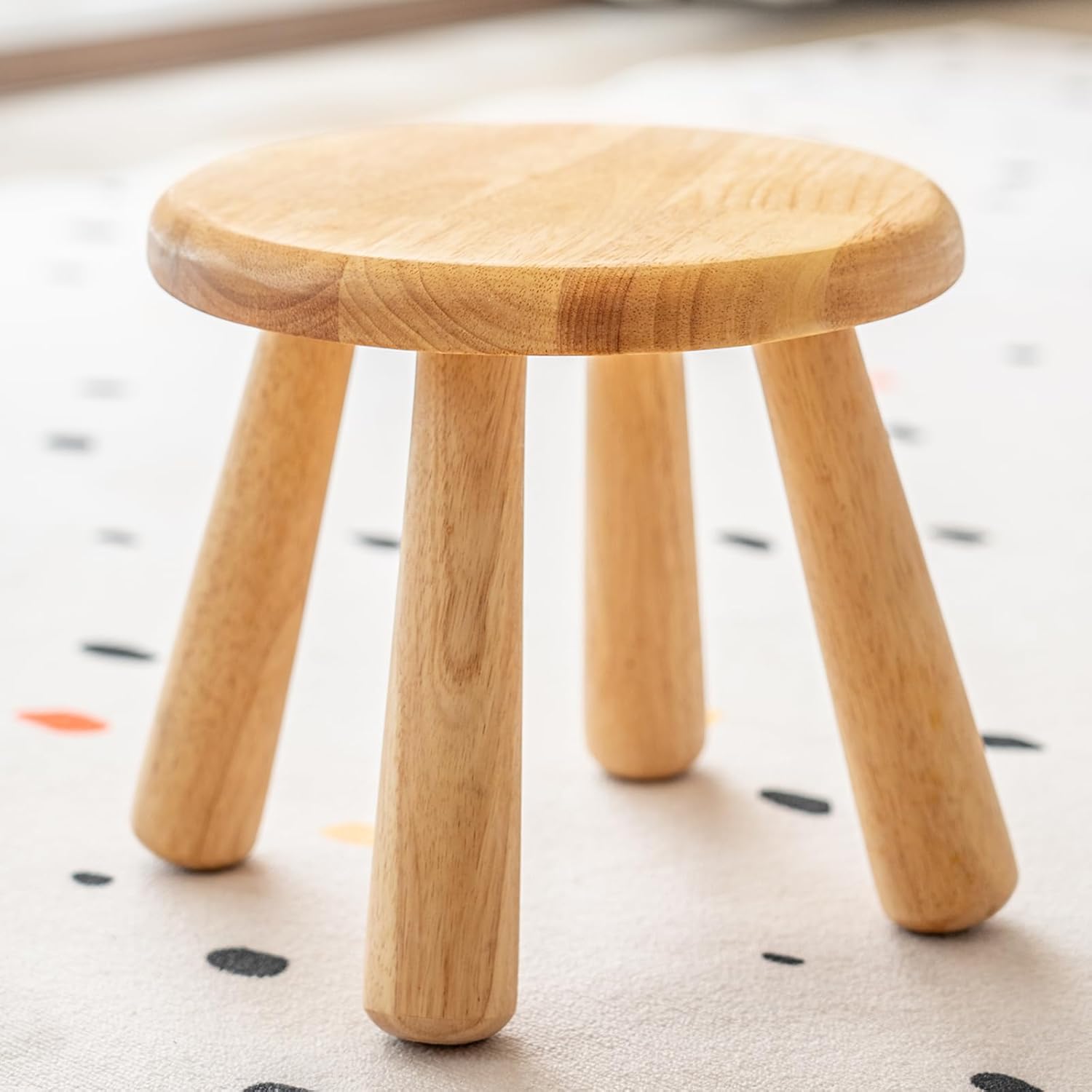 Small Solid Wood Stool, 10" Round Wooden Step Stool for Kids & Adults,