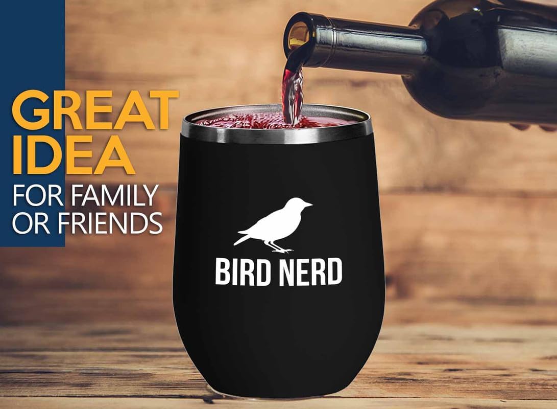 Birding Black Edition Wine Tumbler 12oz - Bird nerd - Bird Feeder Back