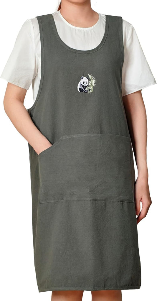 Cotton Apron for Women with Pockets, Cross Back Gardening Apron for Co