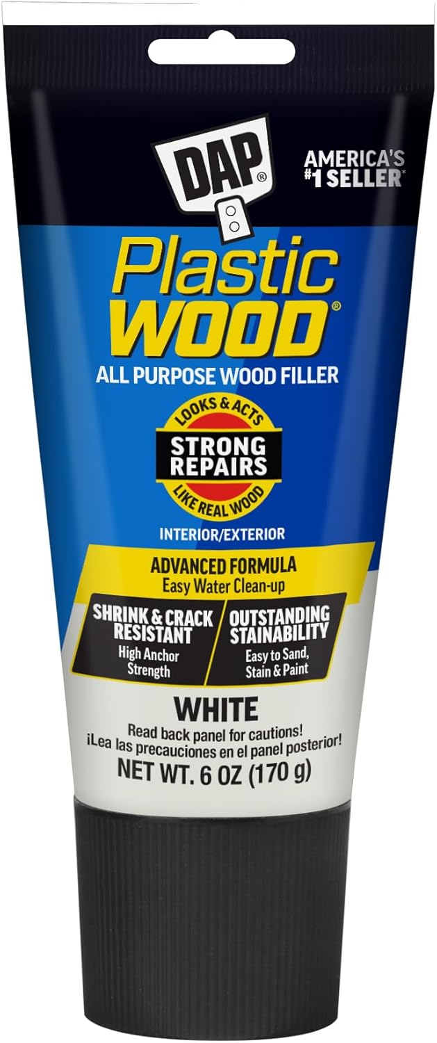 DAP Plastic Wood All Purpose Latex Wood Filler, White, 6 Oz - Packagin