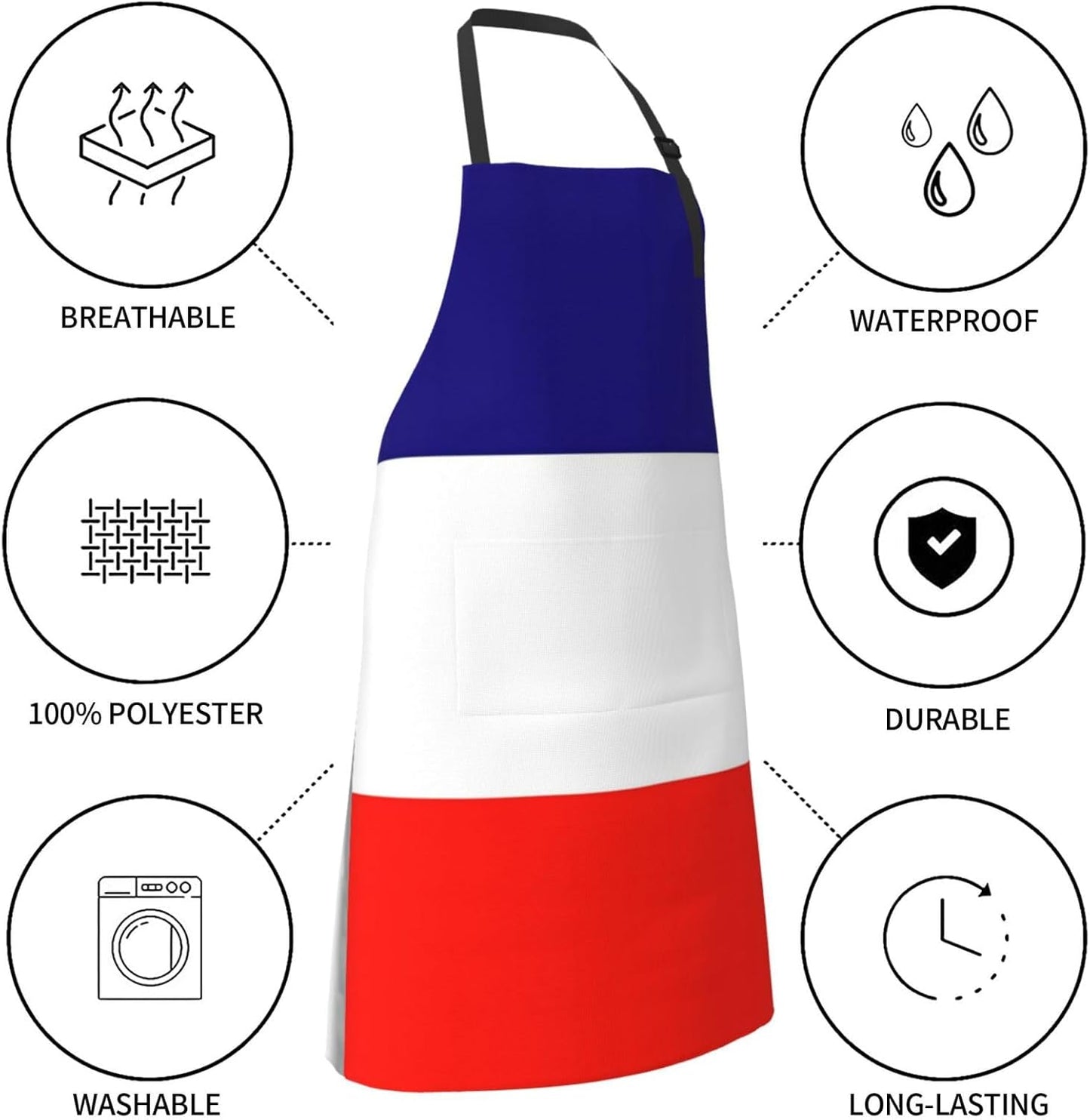 French flag print Waterproof chef's apron with pocket apron for kitche