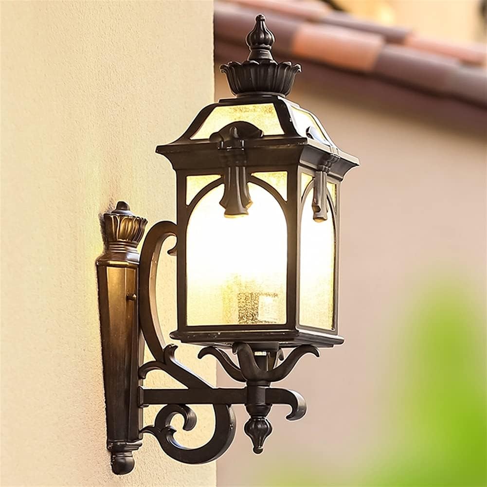 Garden Antique Outdoor Wall Sconces Die-cast Aluminum Waterproof Bracket Lamp with Seed Glass Shade Lantern Lights Mount Lighting 49cm for Villa Decor