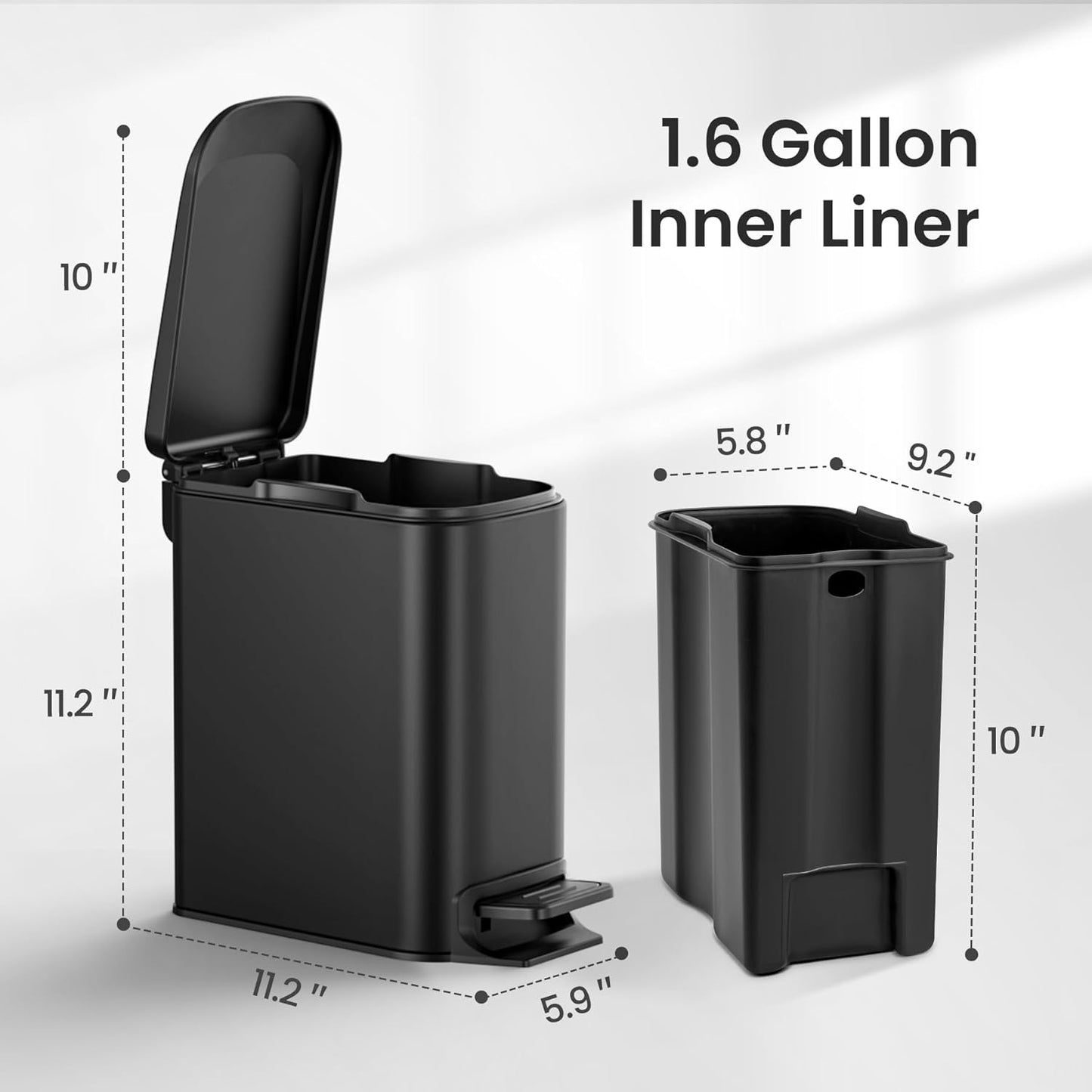 Cesun Small Bathroom Trash Can with Lid Soft Close, Step Pedal, 6 Lite
