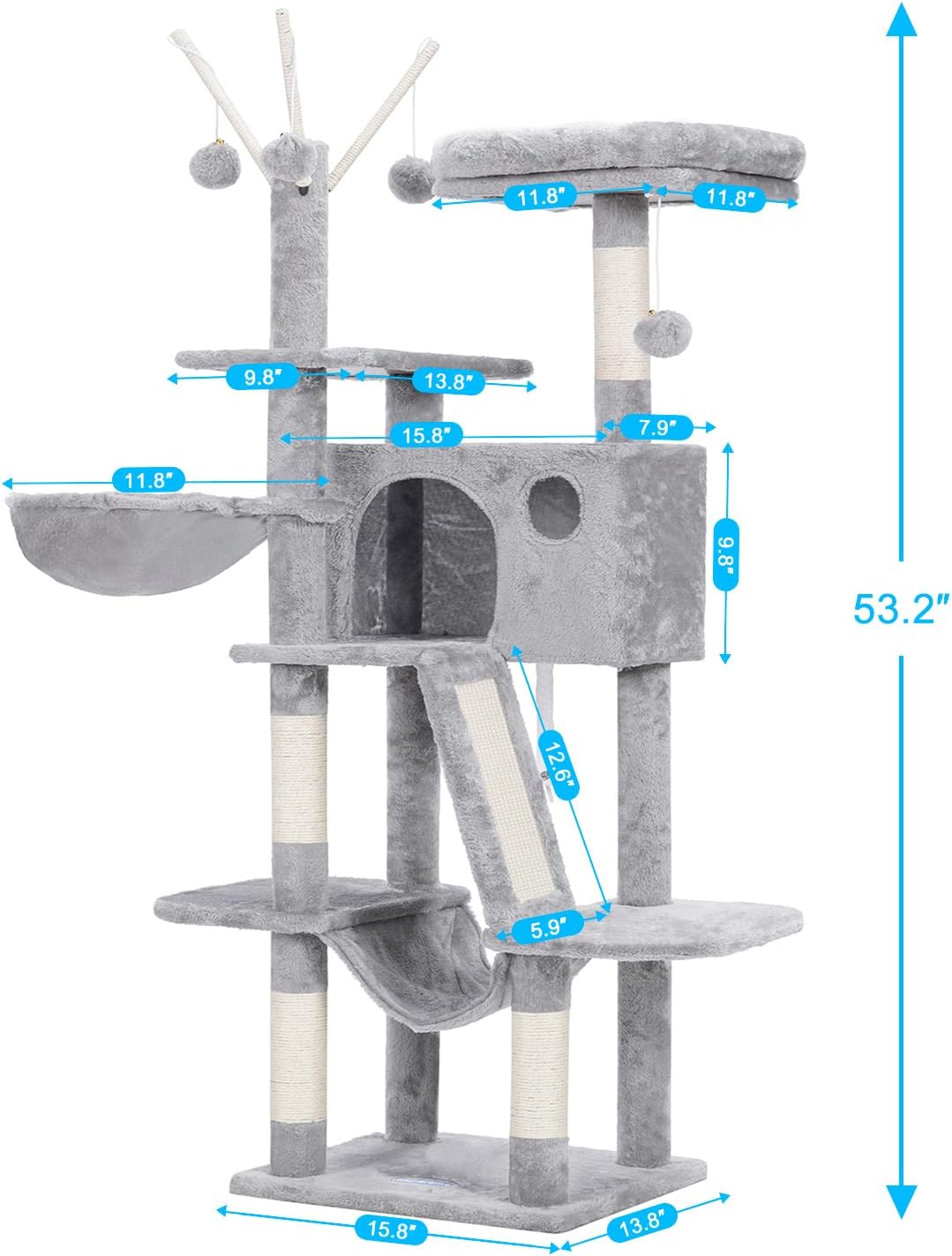 Hey-brother Cat Tree, 53 inch Cat Tower for Indoor Cats, Cat House wit