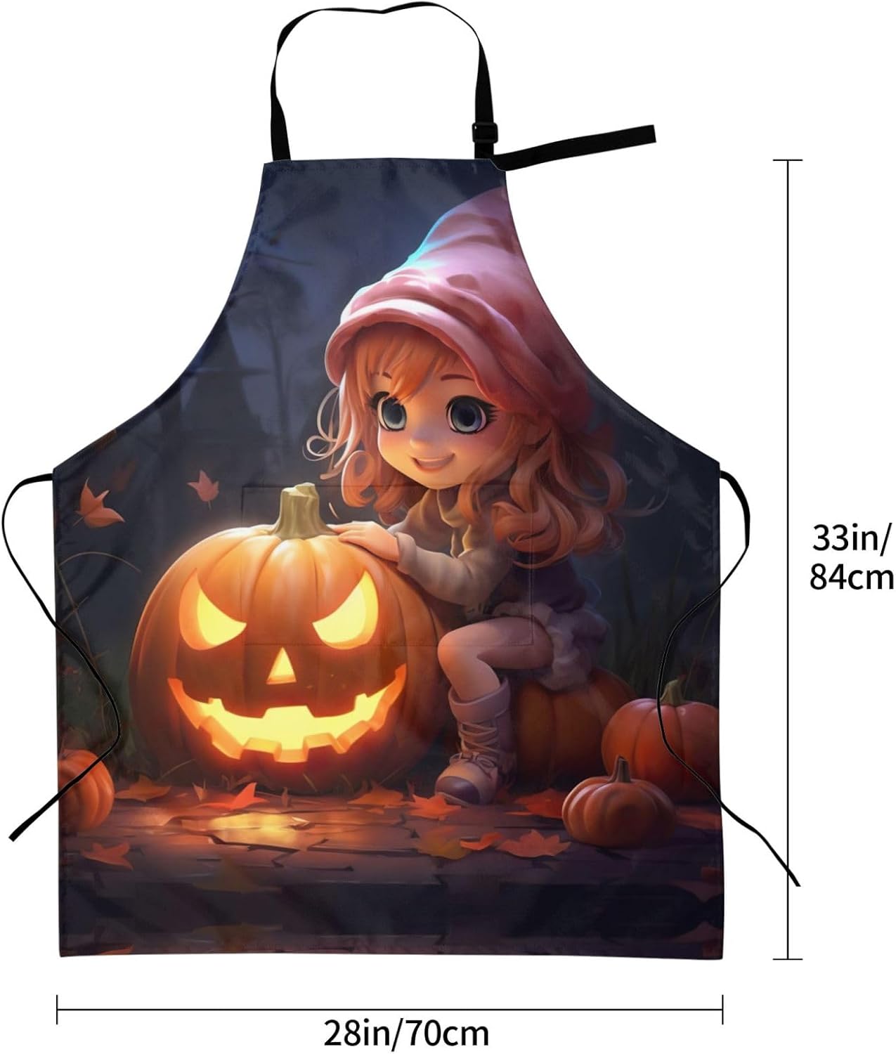 halloween cute pumpkin print Waterproof chef's apron with pocket apron for kitchen cooking baking barbecue and gardening